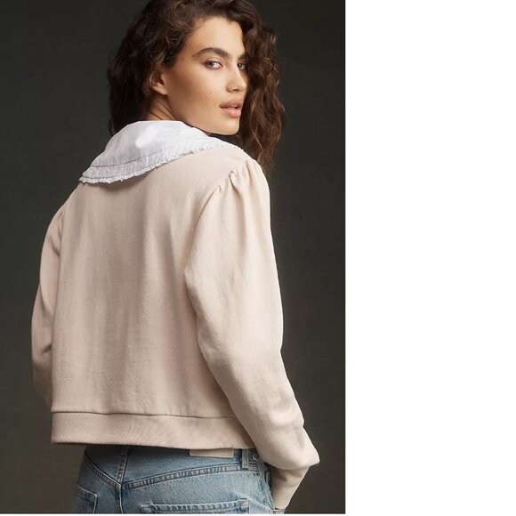 By Anthropologie Poplin-Collar V-Neck Sweatshirt new with tag 3x - Picture 7 of 7
